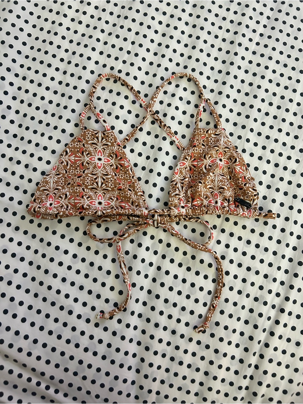 Volcom Brown Floral-Print Bikini Top with Coral Accents
